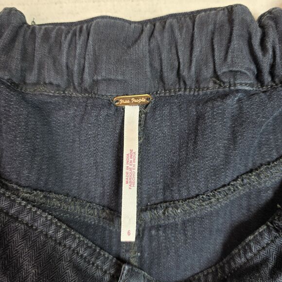 Free People Baggy Double Knee Navy Pants Women’s Size 6 Elastic Waist - Picture 7 of 11